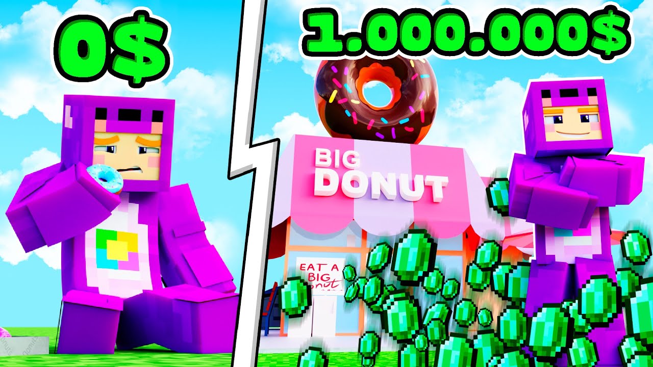 PASO de VAGABUNDO a MILLONARIO en MINECRAFT - TIENDA de DONUTS