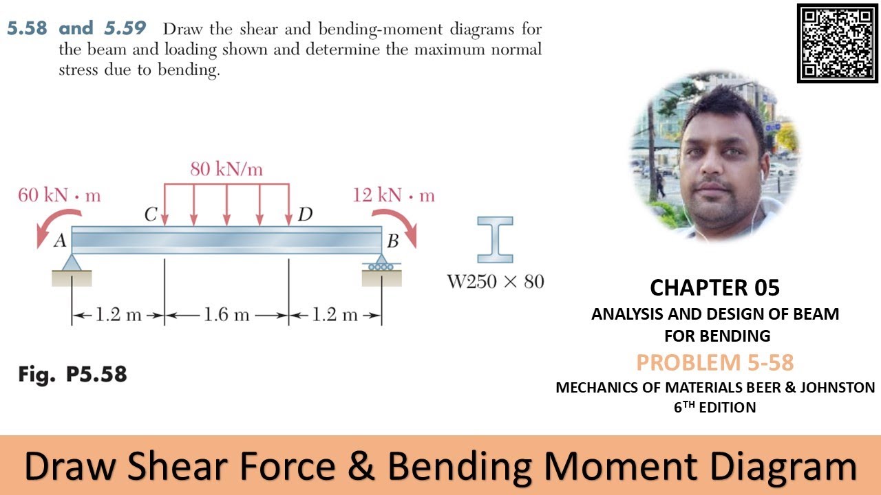 5.58 | Draw the shear and bending-moment diagrams for the beam | Mechanics of Materials Beer & Johns