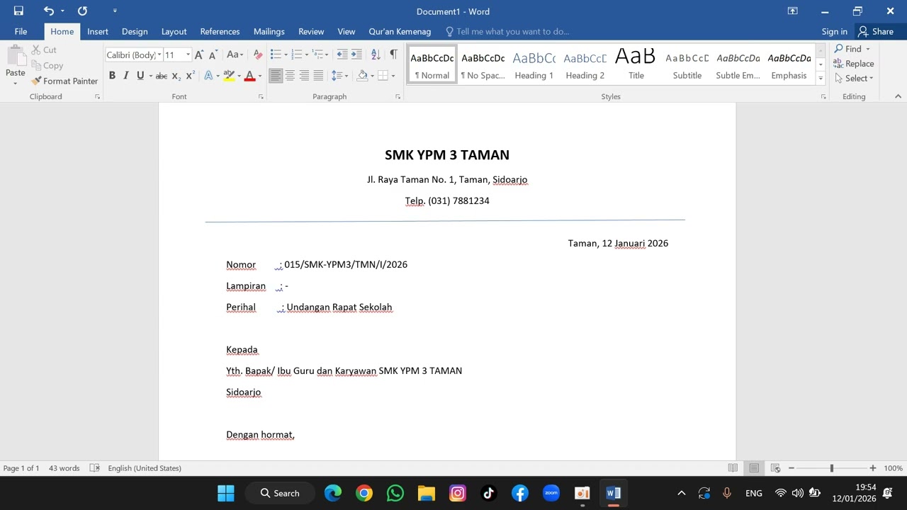 cara bikin surat di aplikasi word