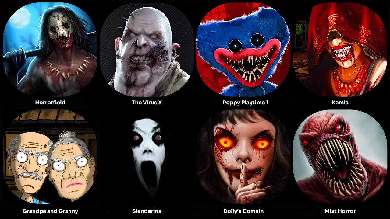 Poppy Playtime 1,Dolly's Domain,Slenderina,Kamla,Horrorfield,The Virus X
