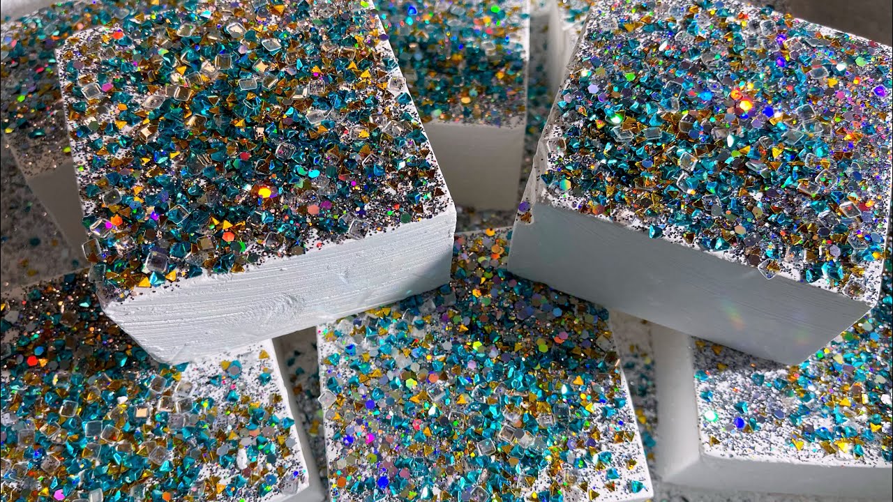 AMAZING @marleeasmr PJ Blocks Topped w. Jewel Tone Glitter 💎💙🩵🤍 Gym Chalk ASMR