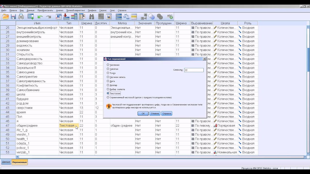 Ввод данных в  SPSS ч 1