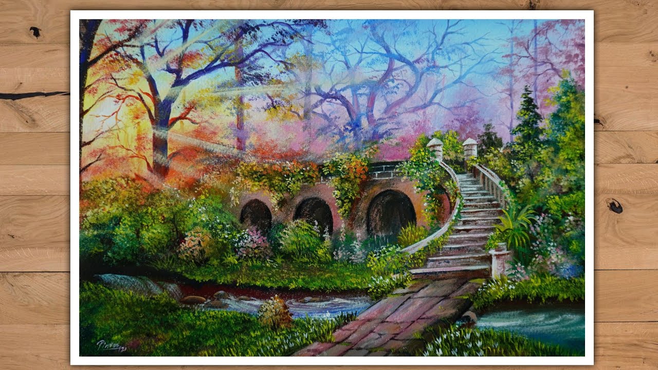 Acrylic on canvas | Sunrays on a garden | PS Art Gallery