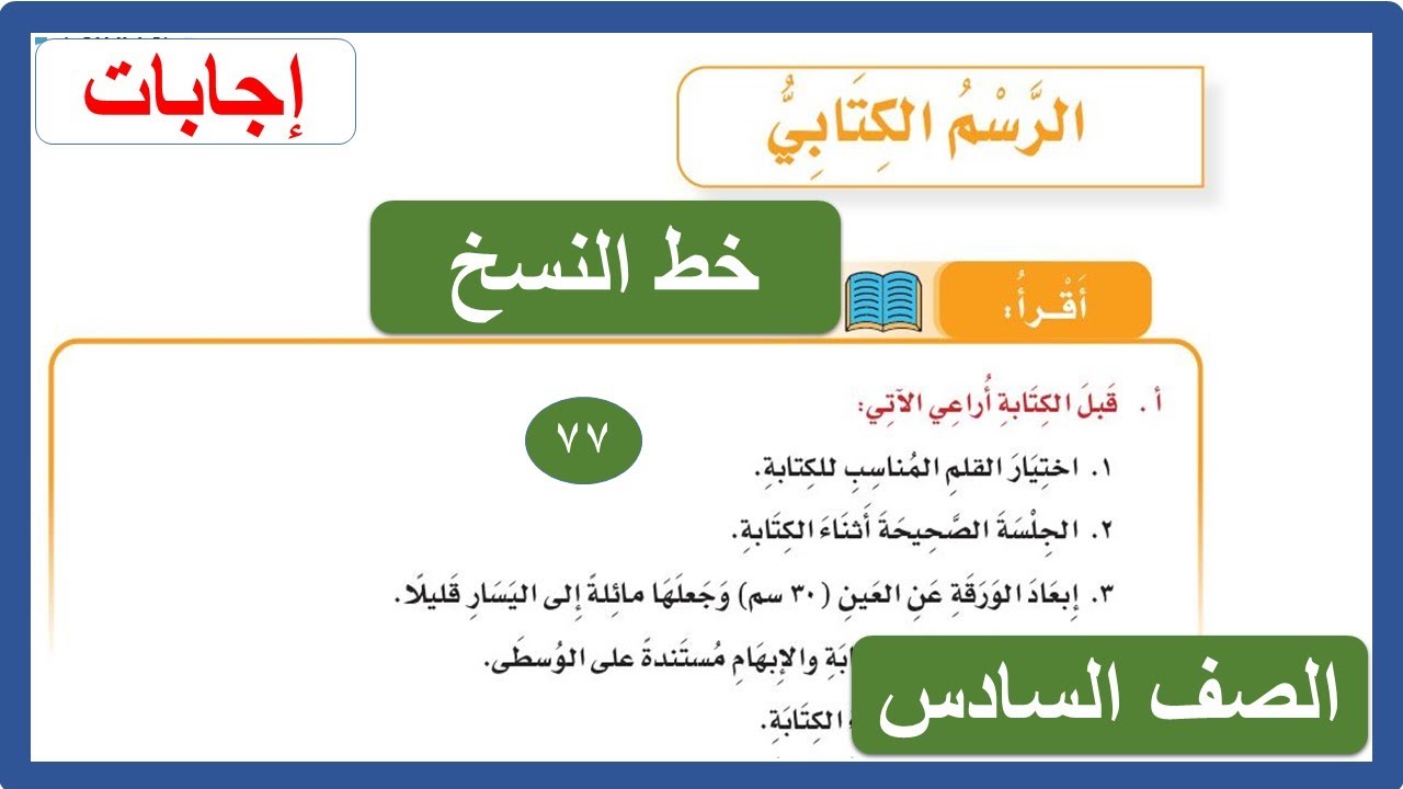 الرسم الكتابي خط النسخ للصف السادس الابتدائي لغتي الوحدة الأولى