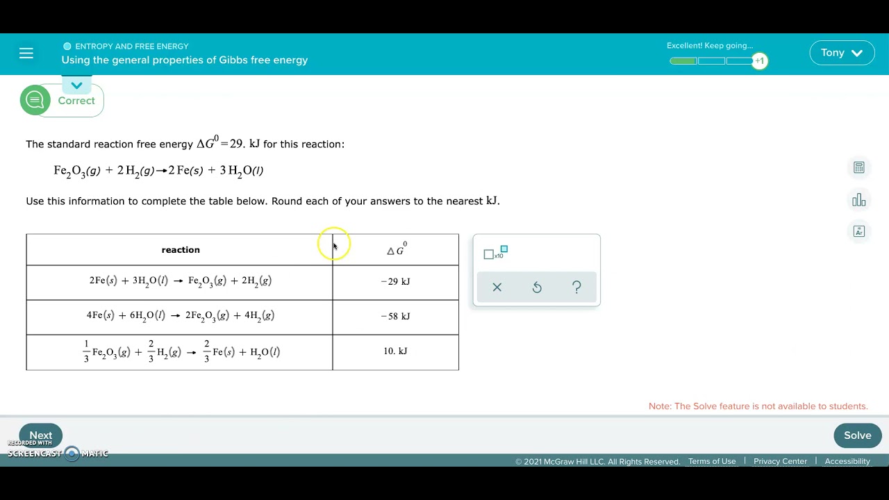 ALEKS - Using the General Properties of Gibbs Free Energy