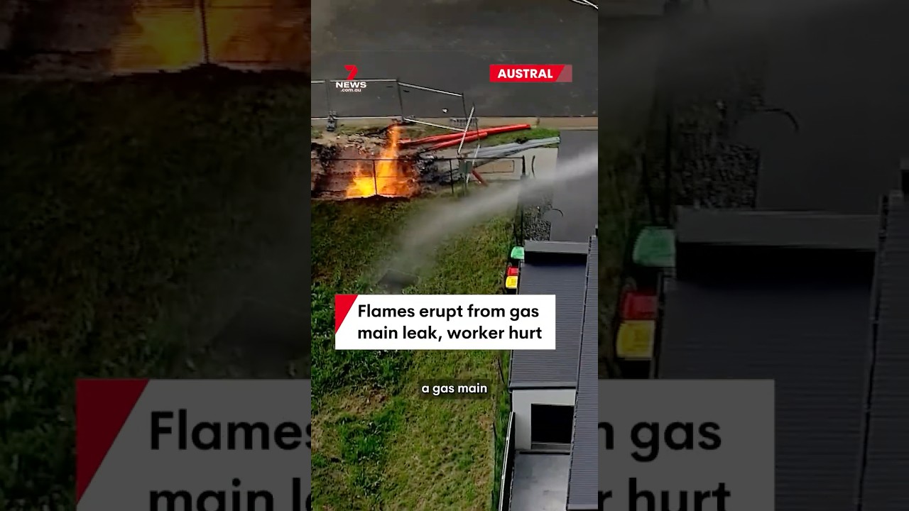 Worker burned as flames erupt from gas main leak in Austral, Sydney