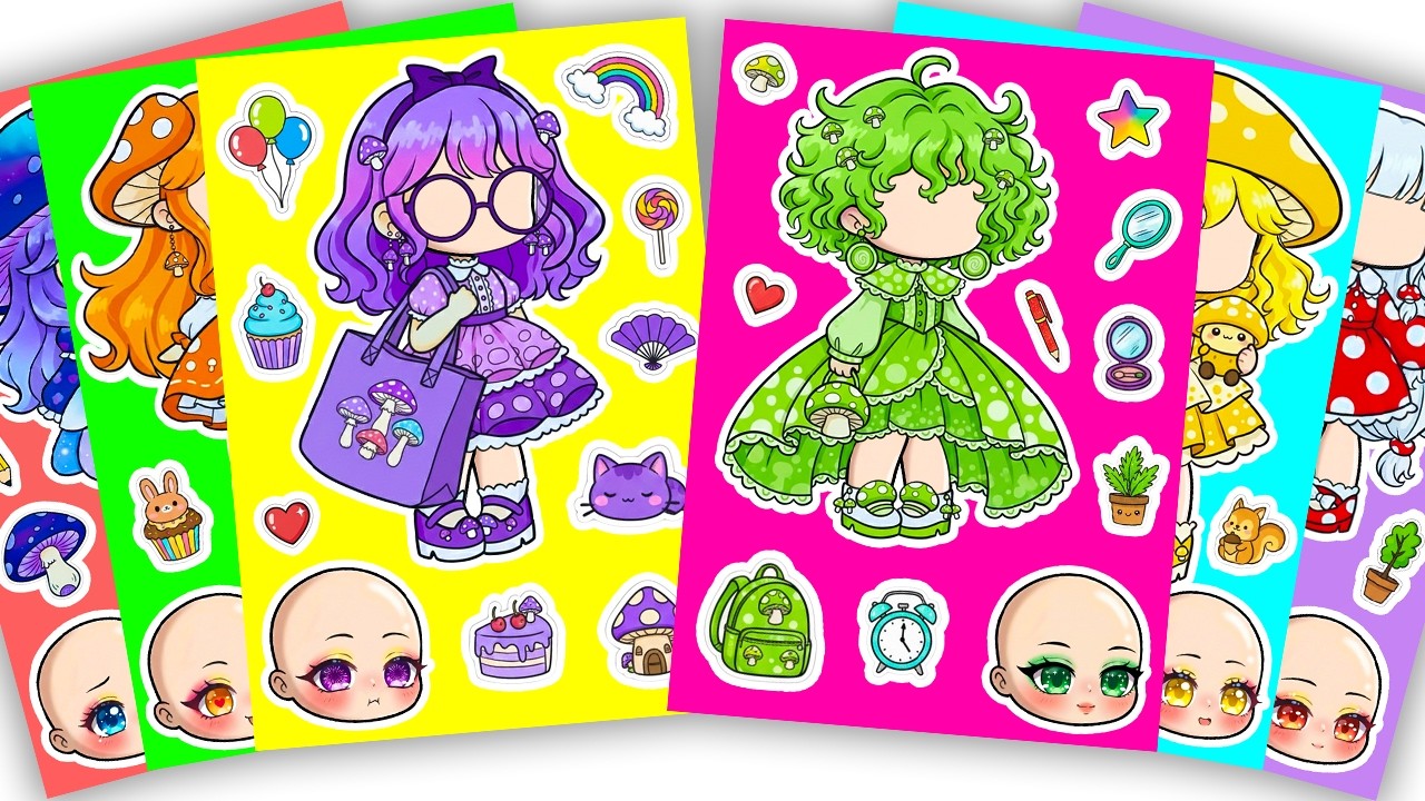 💘Paper DIY💘 Adorable Fungi Friends X Gacha Sticker Book #doll #paperdiy #gachalife #asmr #fungi
