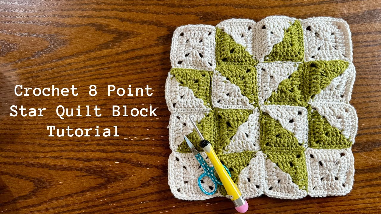 Crochet 8 Point Star Quilt Block Tutorial
