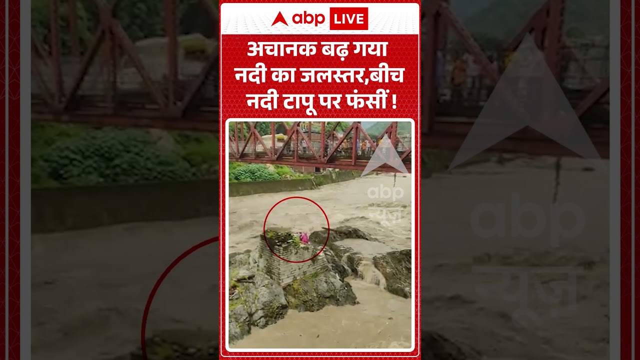 Weather Update | Viral Video : अचानक बढ़ गया नदी का जलस्तर, बीच नदी टापू पर फंसीं !| #shorts  #flood