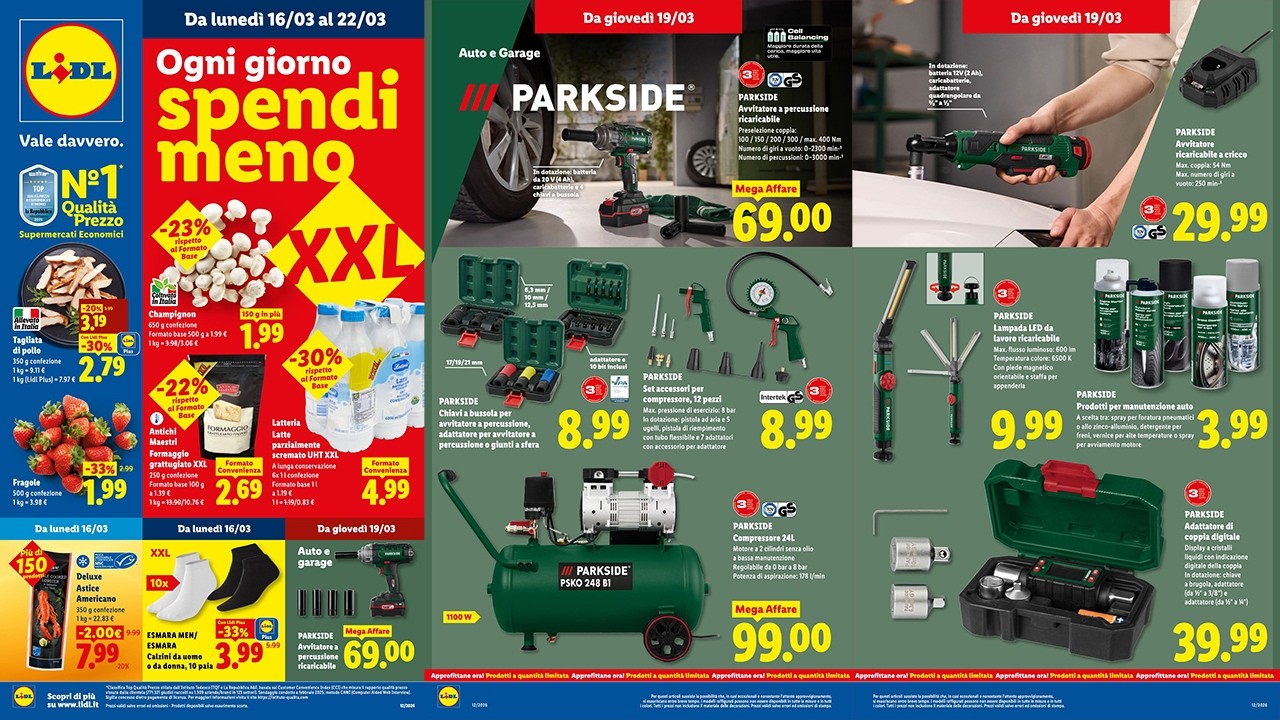 🛒 LIDL VOLANTINO dal 16 Marzo 2026 | SUPER OFFERTE CIBO + PARKSIDE 🔨 PREZZI PAZZESCHI