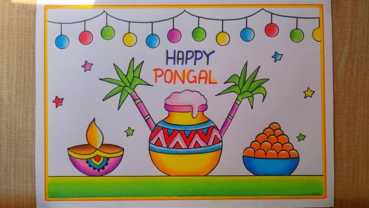 Pongal drawing easy| Happy Pongal drawing| Pongal festival drawing| Pongal Pot drawing easy 