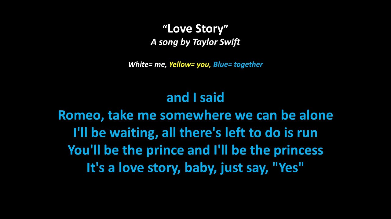 Love Story (Karaoke Duet) | Yellow = You | White = Me | Blue = Together