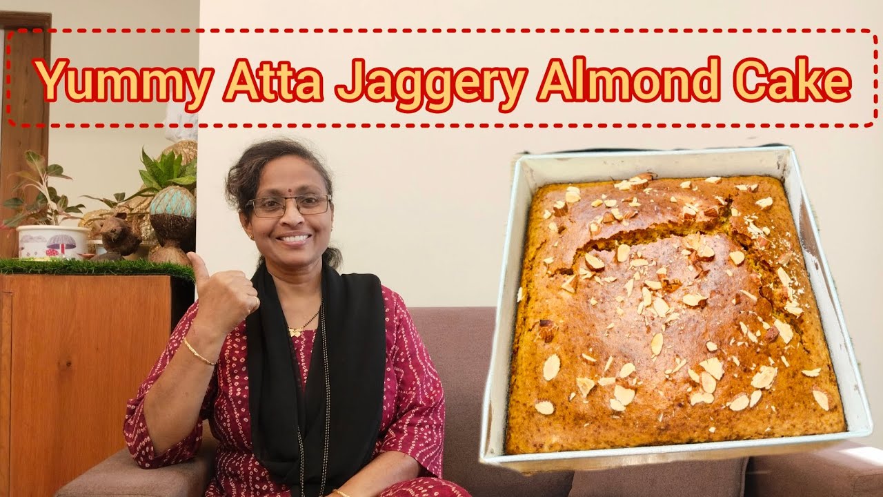 Delicious Soft Sponge Atta Jaggery Almond Cake 😋👌