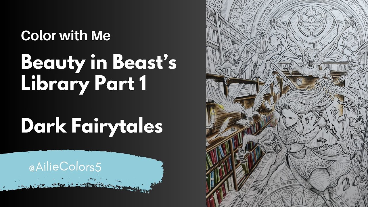 #livestream Coloring Process: Kerby Rosanes Dark Fairytales | Bookshelf Tutorial #adultcoloring