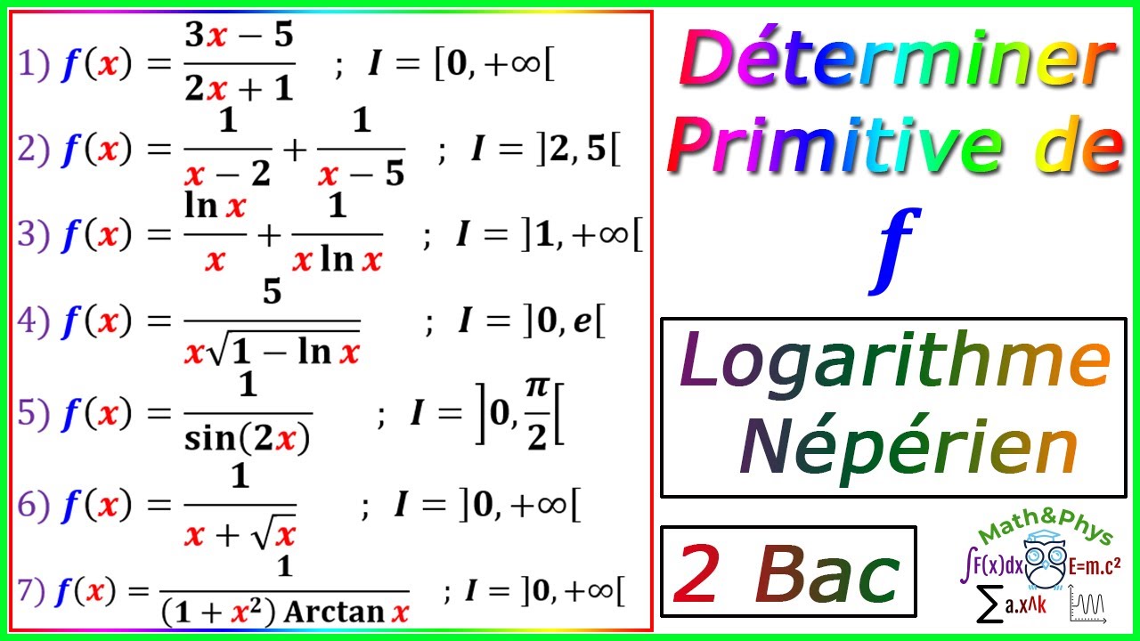 Fonctions Primitives - Logarithme Népérien - 2 Bac - [Exercice 9]