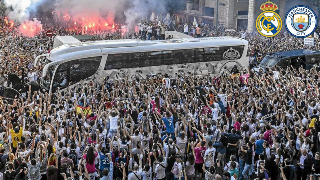 Incredible Scenes As Real Madrid Fans Welcome The Team Bus Ahead Of CL Match Against Man City