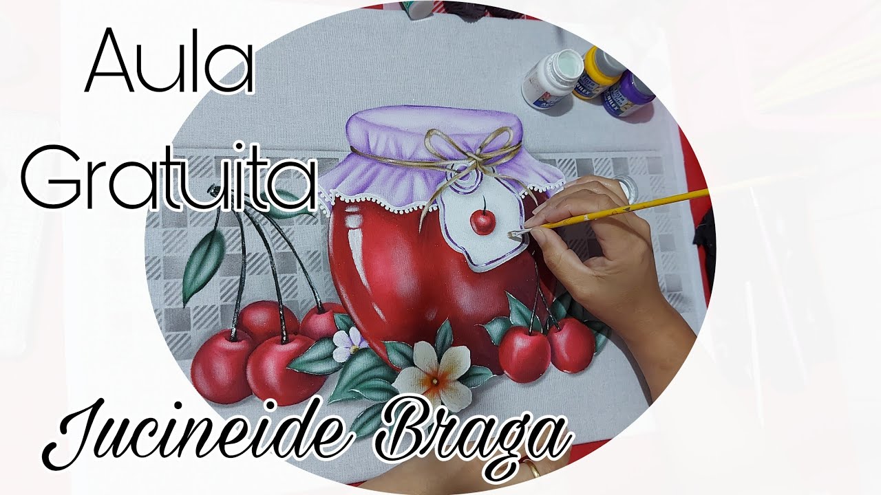 Aula 2 - pintando cerejas e pote  de geleia - pintura em tecido - aula Gratuita