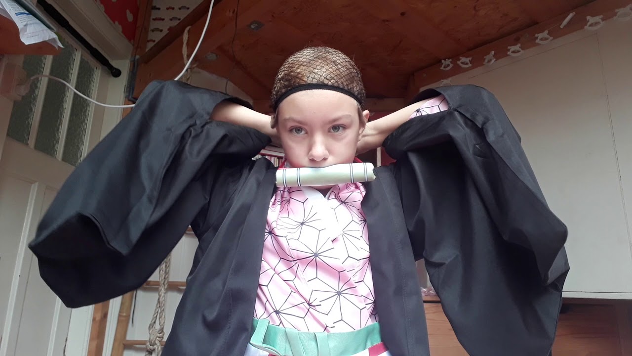 Putting on my Nezuko cosplay