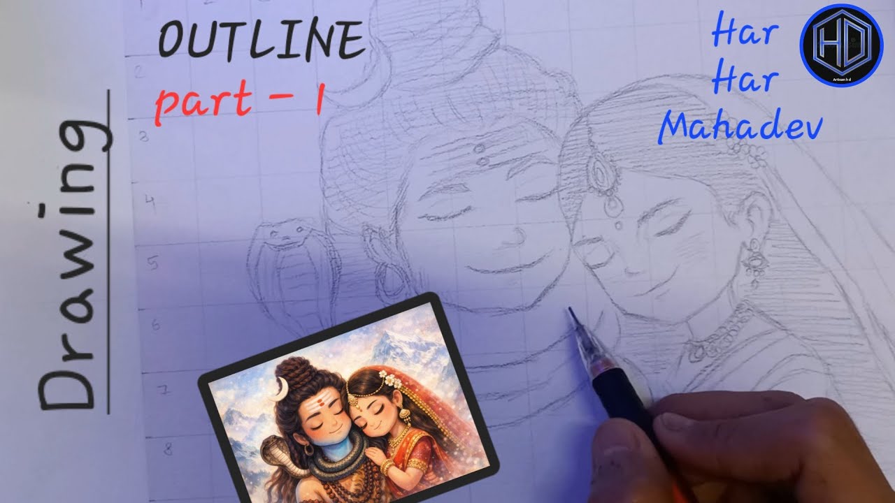 Shiv parwati outline full video.  #shorts #art #howtodraw #india 