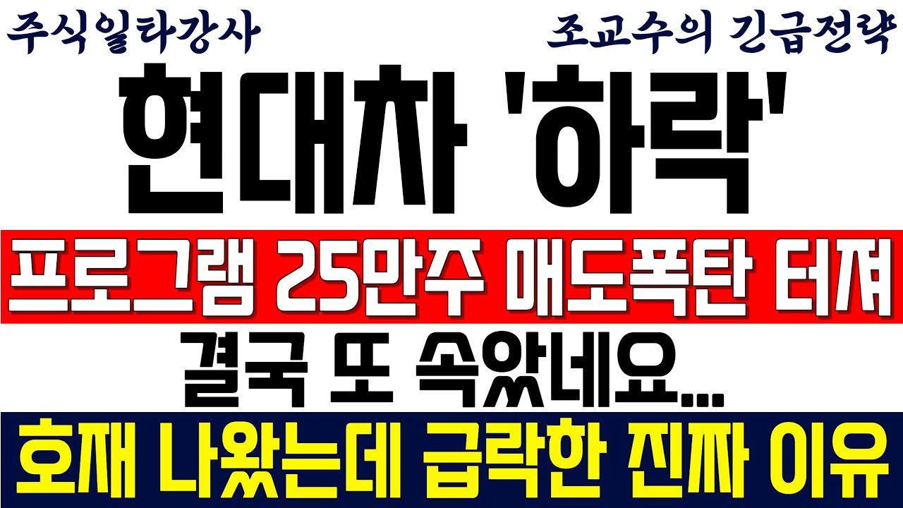 [현대차 주가전망 조교수] 프로그램 25만주 매도폭탄 터졌다.. 결국 또 속았네요...호재 나왔는데 주가 급락한 진짜 이유!