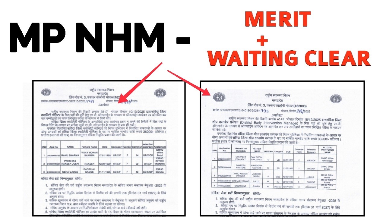 MP NHM - MERIT + WAITING CLEAR - LATEST UPDATE - MP NHM DQM & DEIM VACANCY