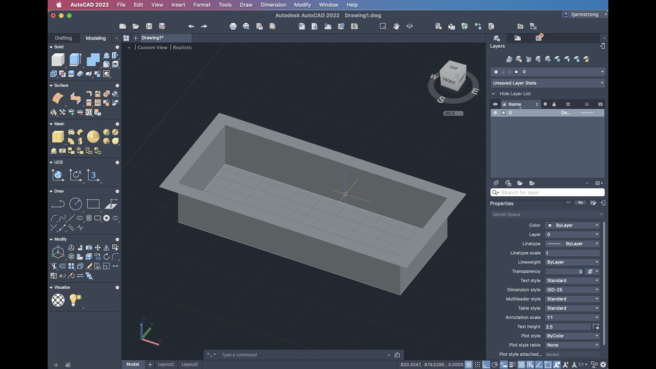 Making 3-D open box using AutoCAD