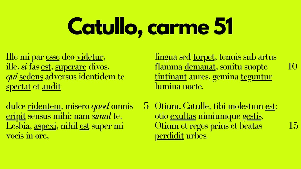 Gaio Valerio Catullo, carme 51 (Ille mi par esse deo videtur) : testo, traduzione, commento