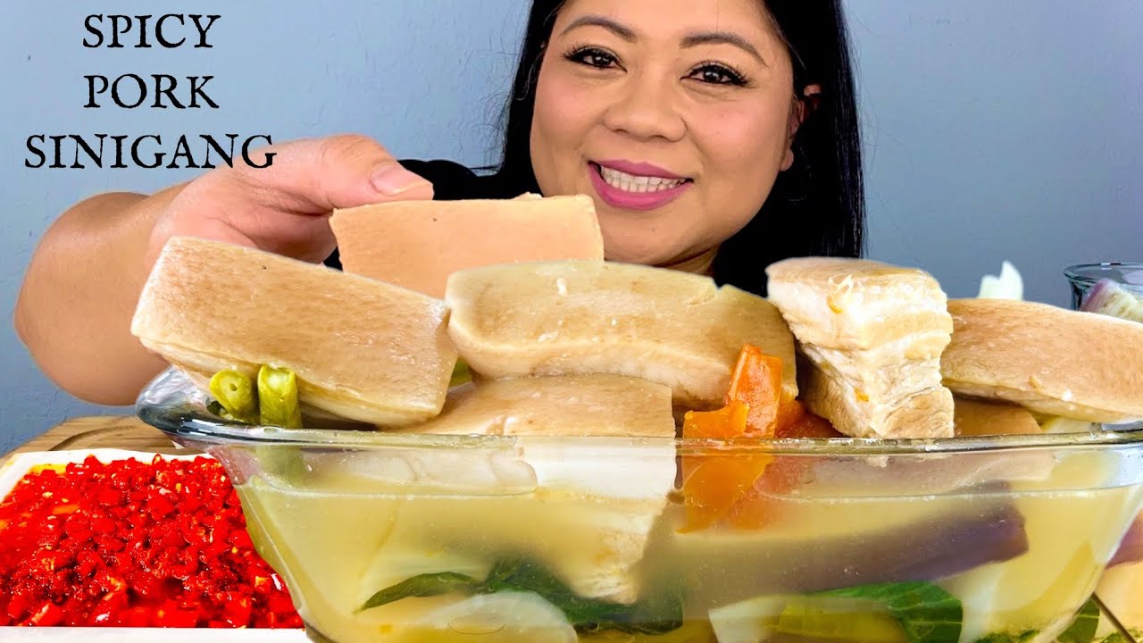 SPICY PORK BELLY SINIGANG MUKBANG | FILIPINO FOOD | EATING SHOW | WITH MY MINI ME