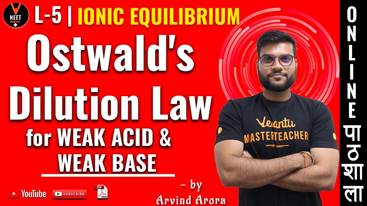 Ostwald's Dilution Law | Ionic Equilibrium |  L 5 | CBSE Class 11 Chemistry Chapter 7 | NEET 2020