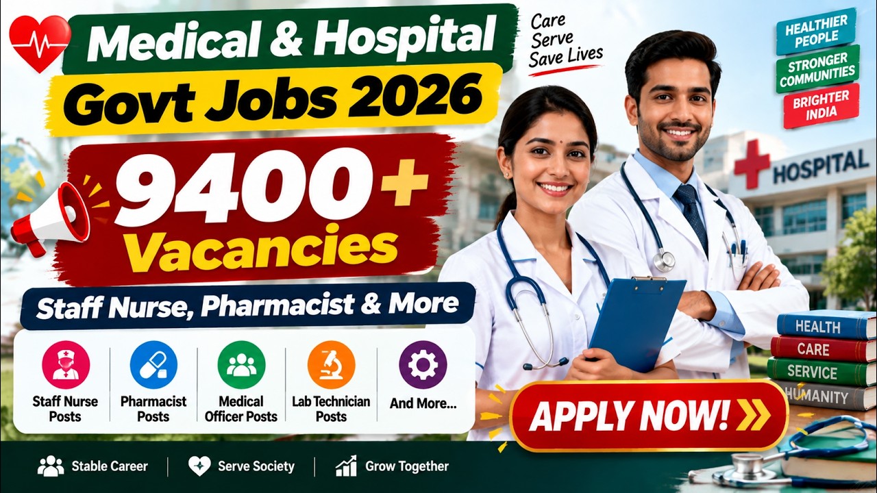 Medical & Hospital Govt Jobs September 2026 | 9400+ Vacancies | Staff Nurse, Pharmacist & More