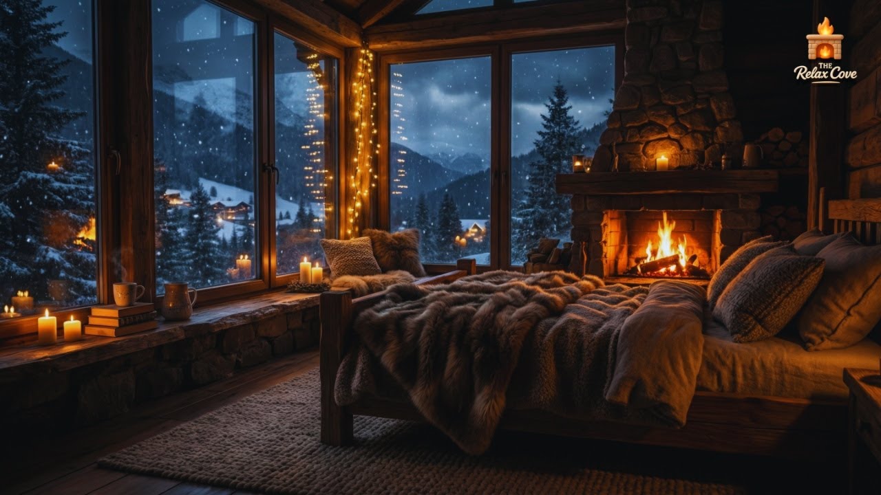 10 Hours of Dark Snowy Cabin Night Ambience to Soothe Your Soul 🔥❄️