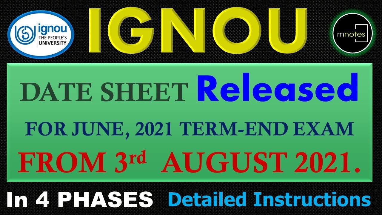 IGNOU | Date sheet for JUNE, 2021 TEE | IGNOU in English