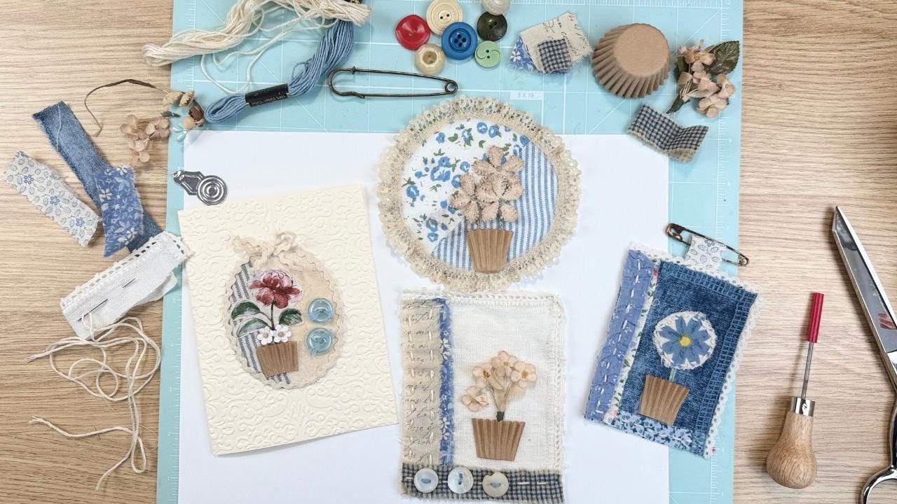 DIY Fabric Collage Ephemera/Easy Crafts for Cards, Junk Journal & Unique Fridge Magnets