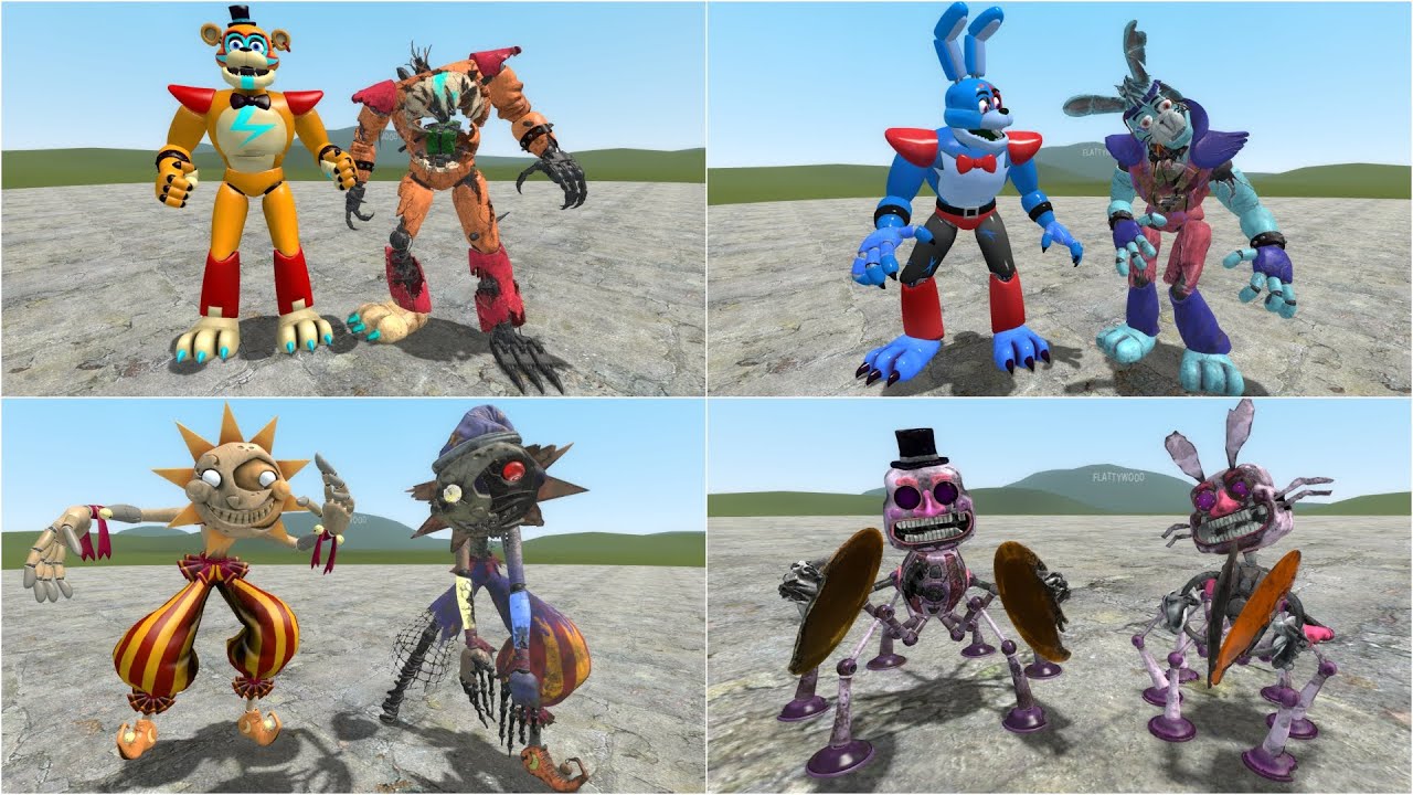 NEW RUIN ANIMATRONICS AGAINST TO ALL FNAF SECURITY BREACH ANIMATRONICS in Garry's Mod!