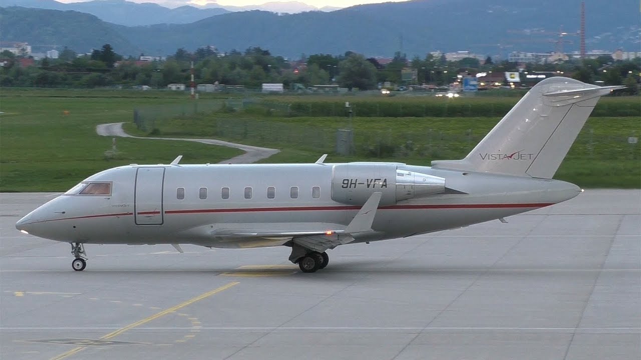 VistaJet Bombardier Challenger 605 takeoff at Graz Airport | 9H-VFA