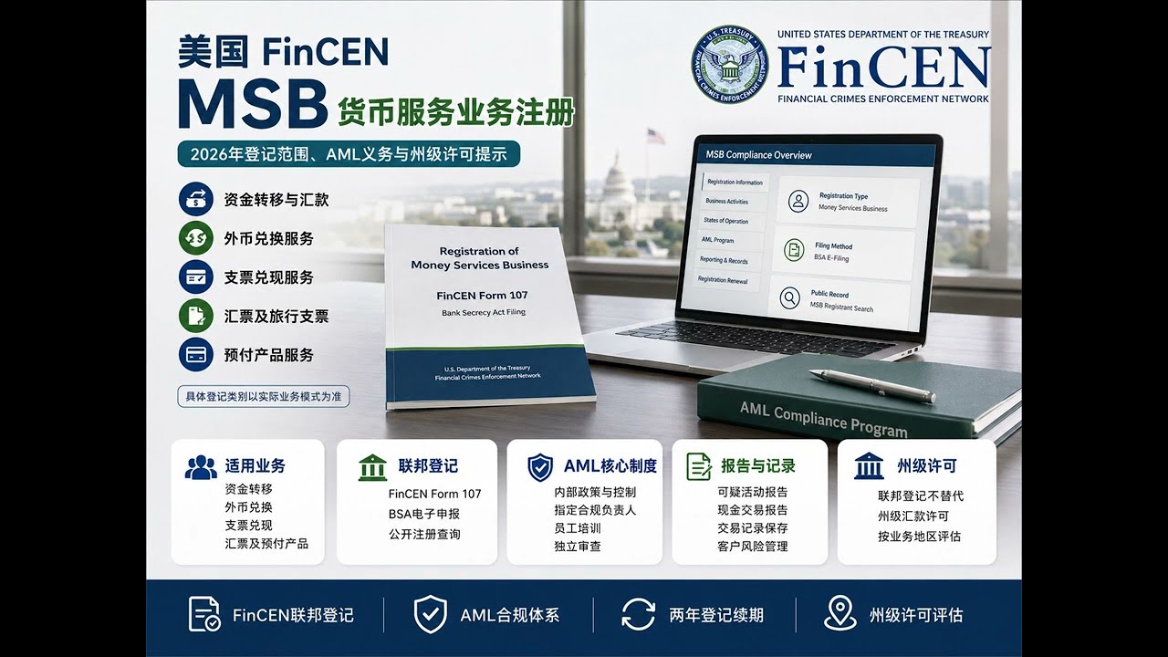 美国 FinCEN MSB 是什么？2026年登记范围、AML义务与州级许可解析