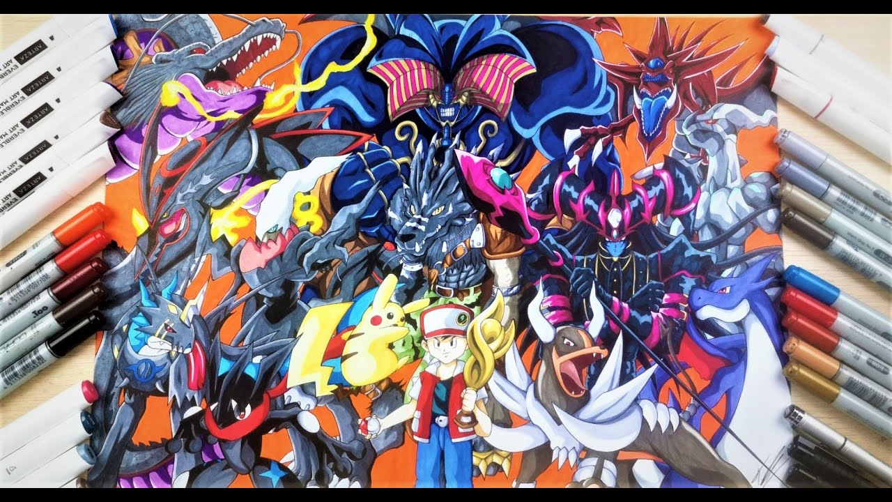 Drawing Yu-Gi-Oh, Pokemon, Digimon & DBZ! | Commission #21