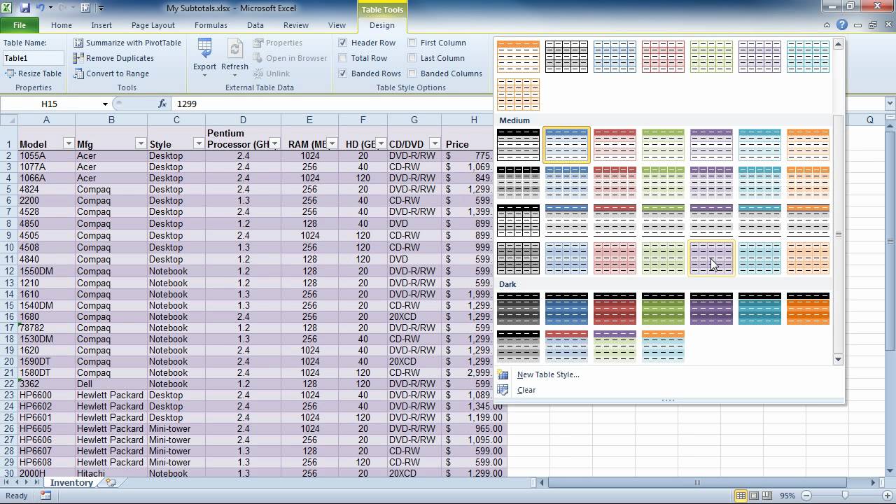 Excel 2010 - Format As Table