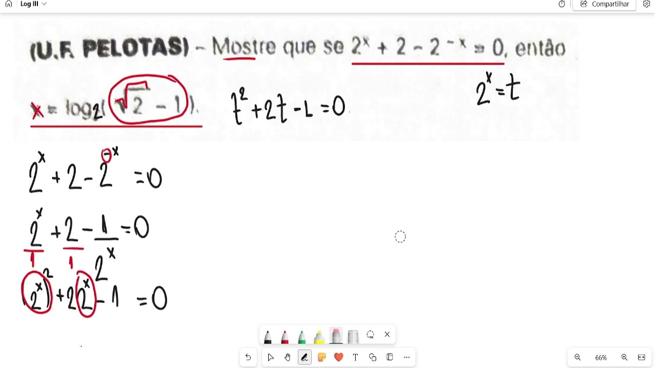 (U.F. PELOTAS) - Mostre que se 2^x + 2 - 2^-x = 0, então x =...