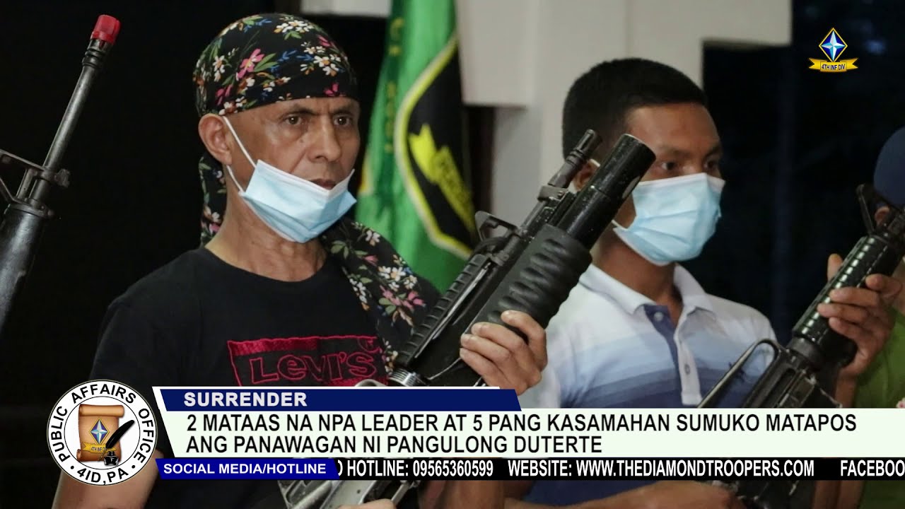 Dalawang mataas na lider ng NPA,  5 pang kasamahan sumuko matapos ang panawagan ni Pangulong Duterte