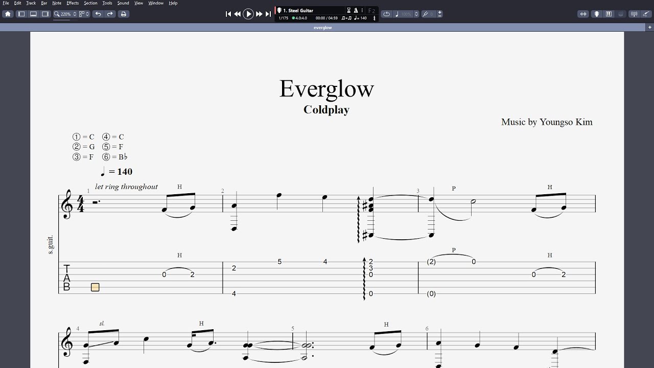 Everglow - Coldplay | Guitar arrangement by Youngso Kim [Unofficial guitar tab]