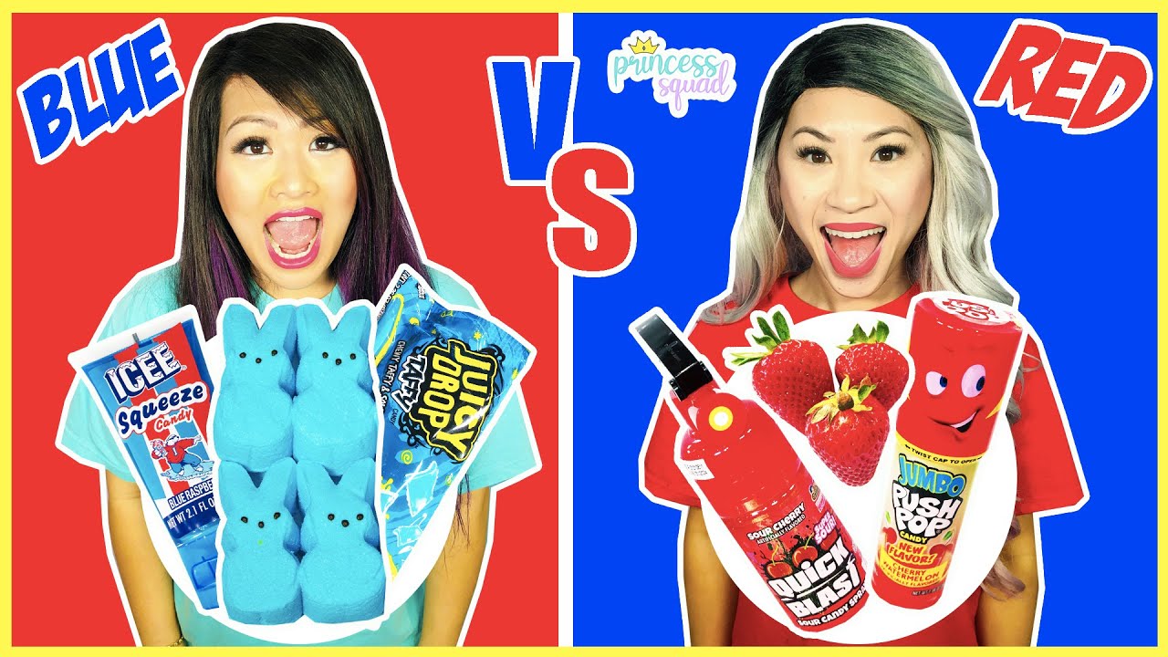 EATING ONLY ONE COLOR FOOD FOR 24 HOURS | Red VS Blue Food Challenge Mukbang