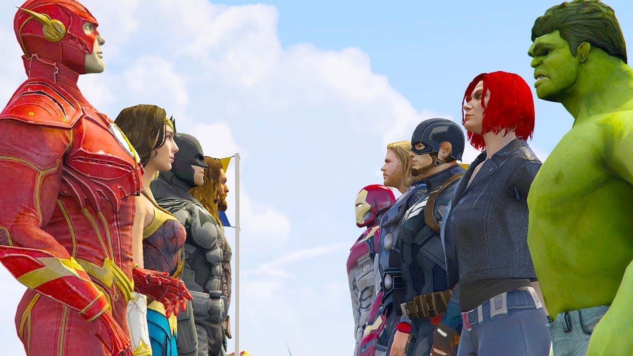 JUSTICE LEAGUE vs THE AVENGERS (GTA V Superhero Extreme Contest)