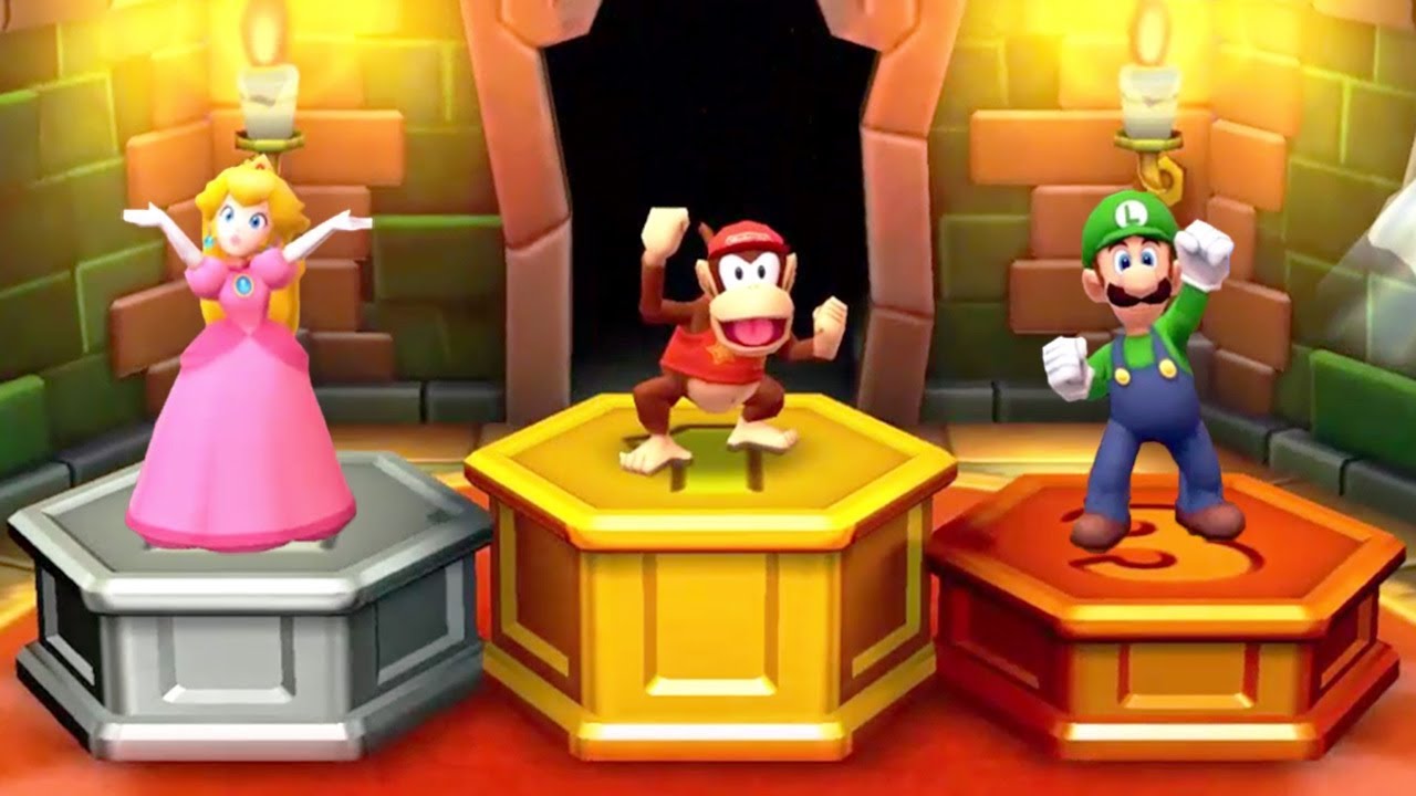Mario Party Star Rush - Diddy Kong Vs Peach Vs Luigi Vs Mario All Funny Minigames (Master Cpu)