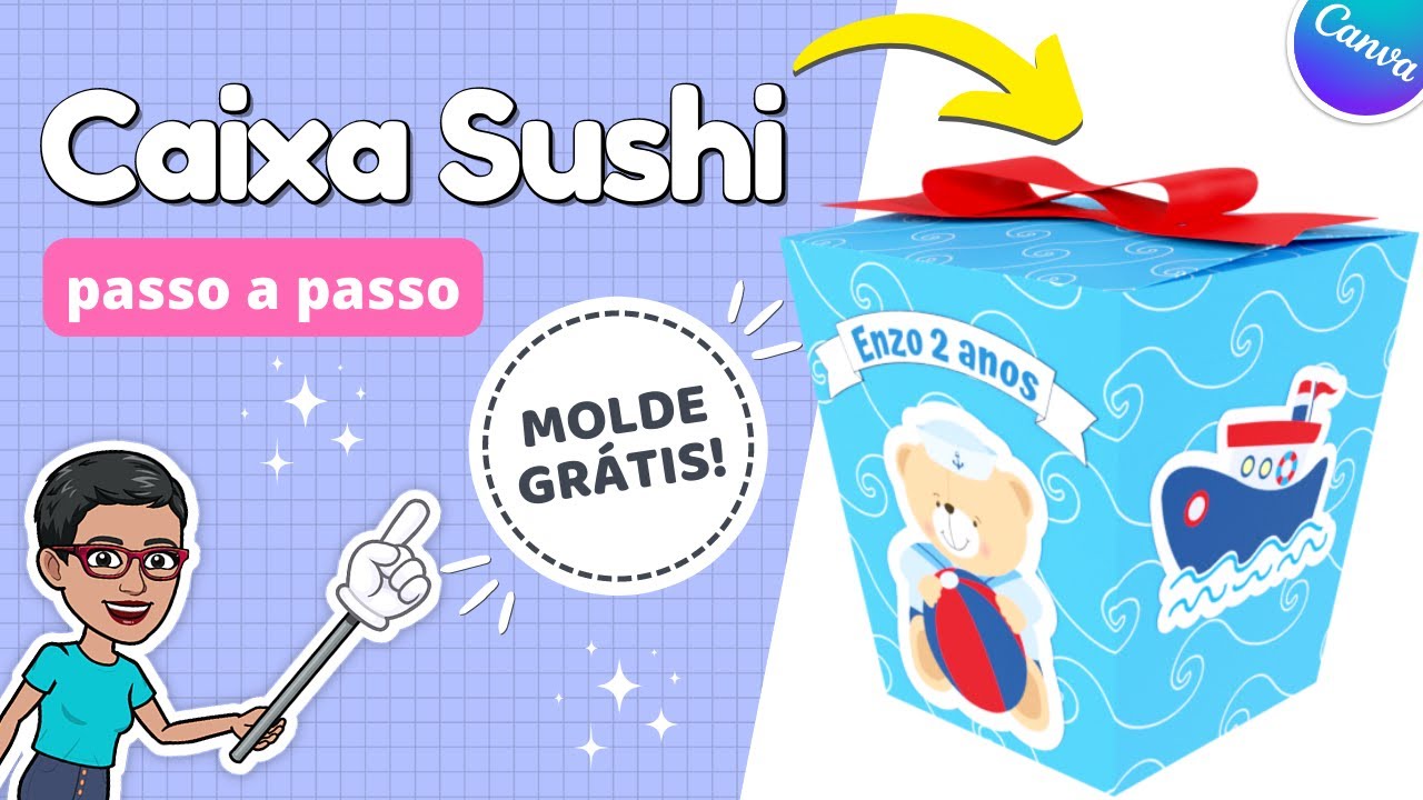 Como Fazer Caixa Sushi Personalizada no Canva + Molde Limpo em PNG Grátis