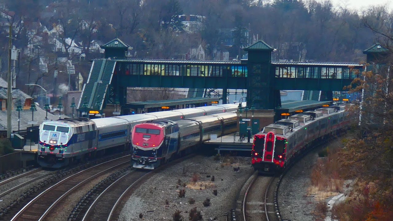 Metro-North Railroad / Amtrak Hudson Line Trains + Holiday Lights Train at Tarrytown (Midday)