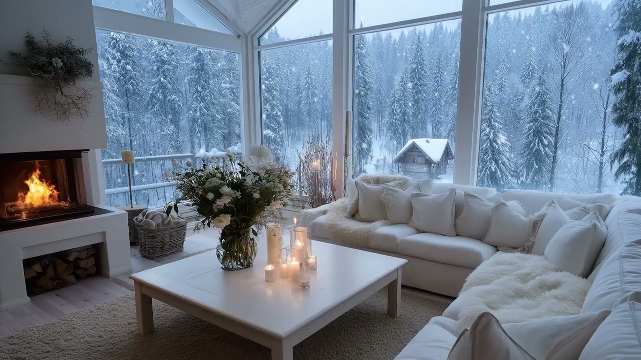 (No Ads) Warm Fireplace Morning Piano Music for Focus and Relaxing Atmosphere