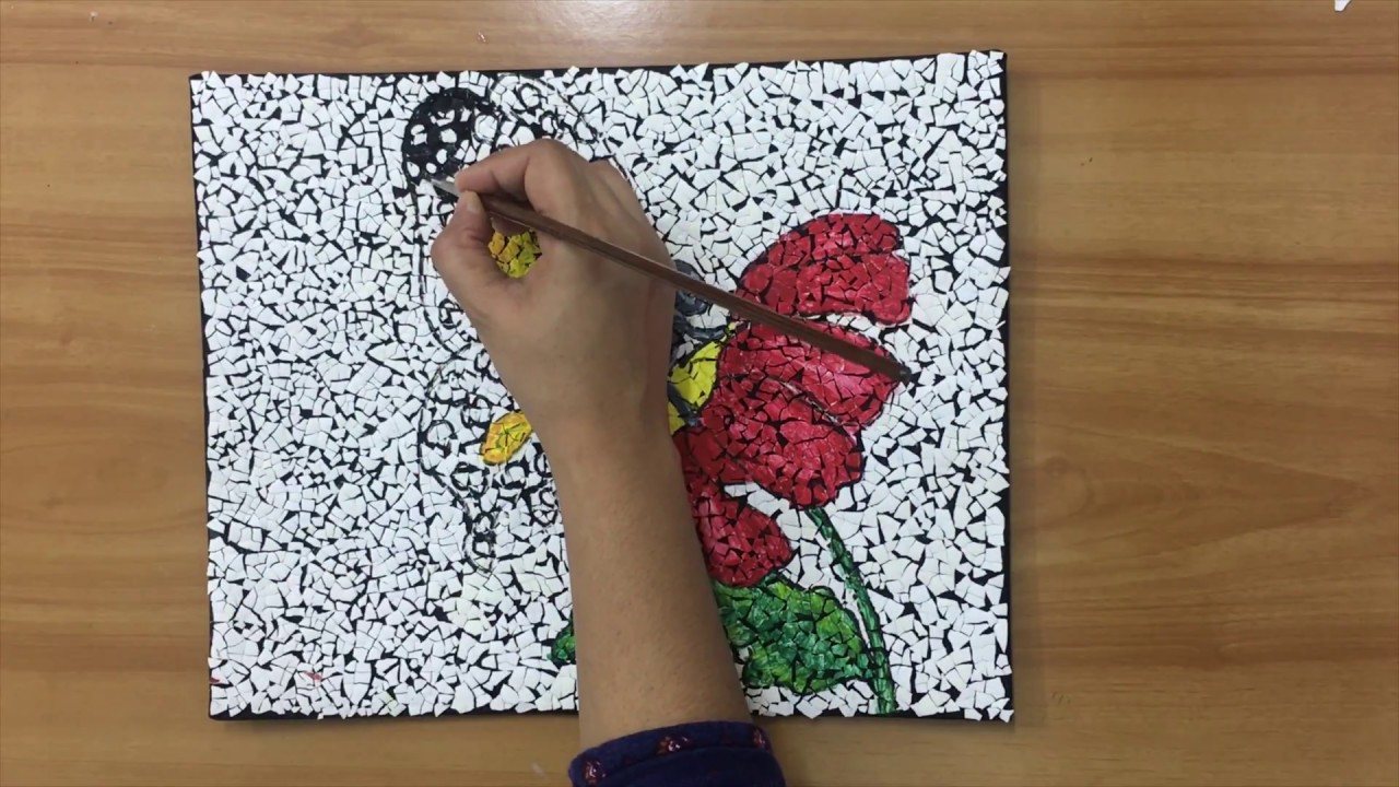 Egg shell mosaic Egg shell painting art- tutorial , قشرة البيضة فن الرسم تعليمي