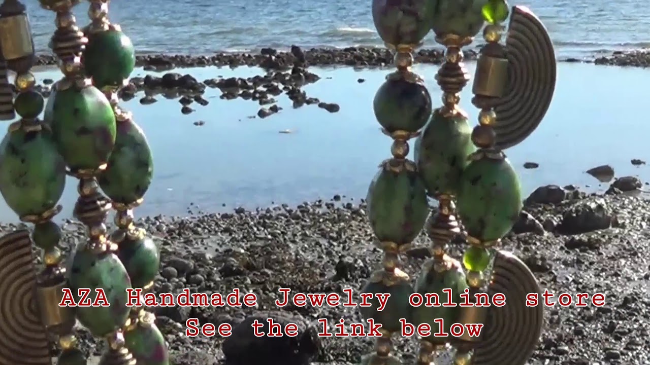 Ruby in Zoisite, Hematite, Jade/Handmade Gemstone Necklace and Earring Set/Heron/Handmade creativity