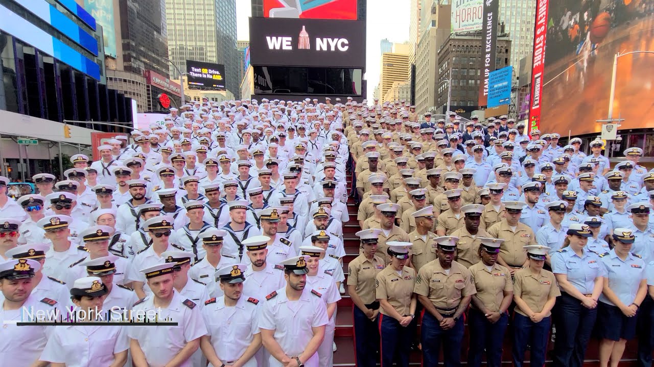 NYC Fleet Week US Marine Corps Silent Drill Platoon Drum & Bugle Corps Times Square May 24 2023